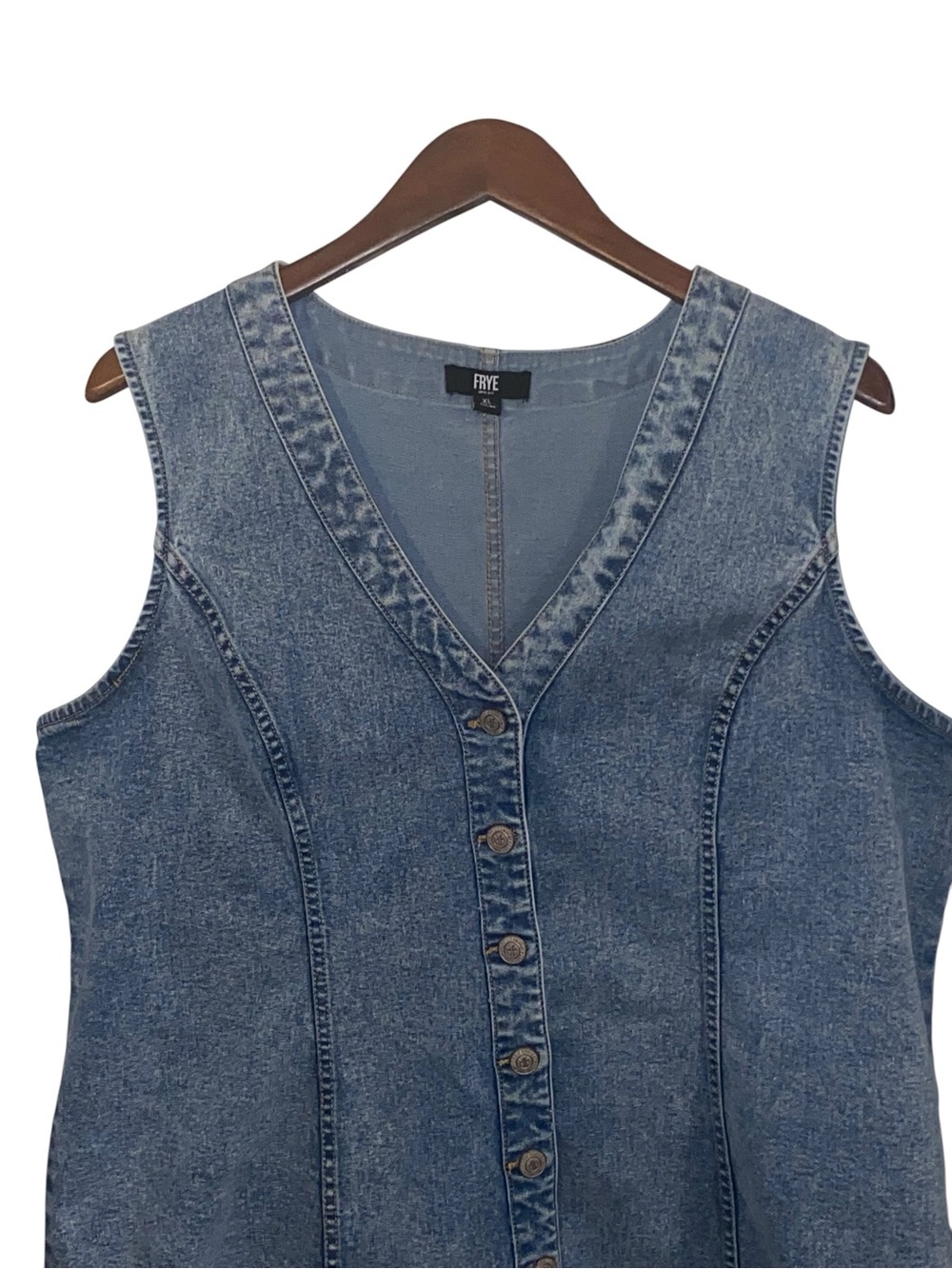 Frye denim mini dress button-front closure sleeveless coastal cowgirl western - Picture 6 of 11